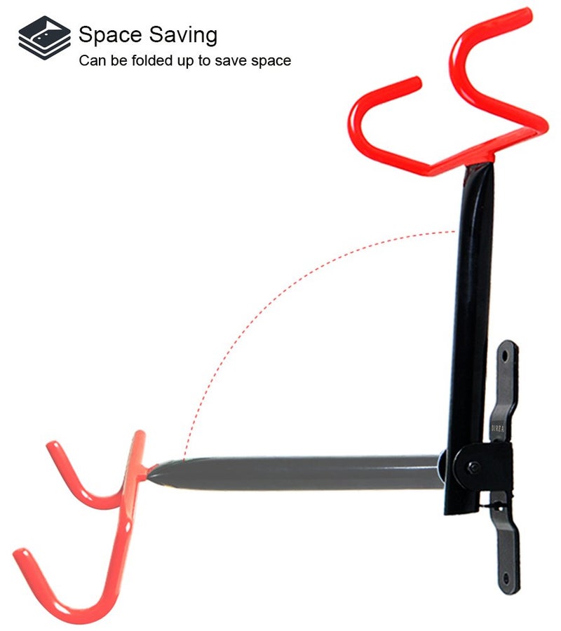 Dirza Bike Wall Mount Bike Hanger Foldable Bicycle Storage Horizontal Bike Rack Bike Hook for Garage Indoor Shed with Screws Red - Image 2